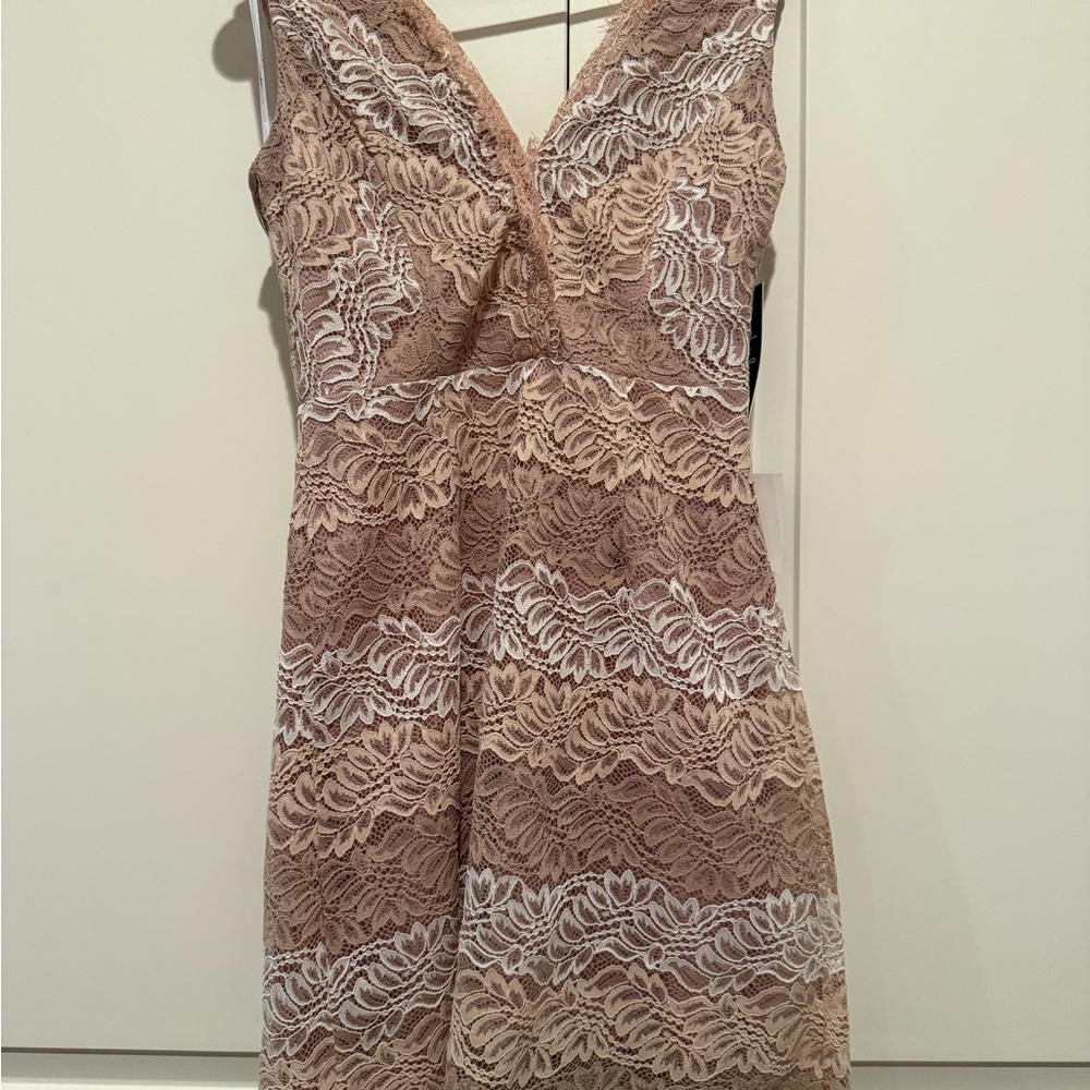 Lulus Lace Dress in Beige and Cream